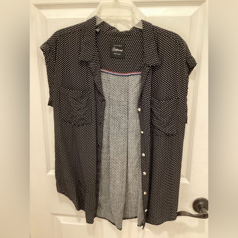JACHS Girlfriend Black and White Polka Dot Button Down Shirt